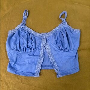 Blue Lace Trim Crop Top